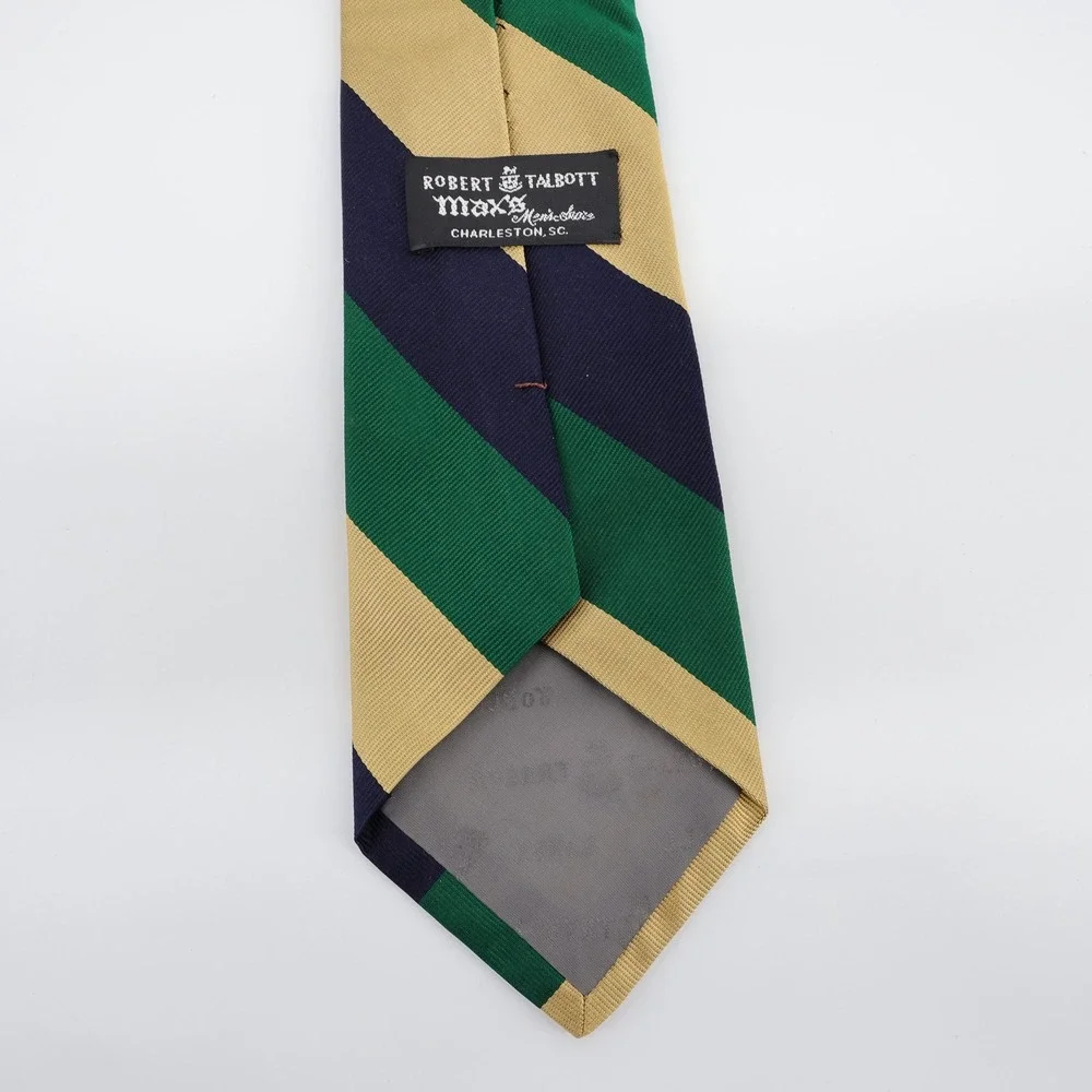 Robert Talbott Striped Silk Necktie Green‎ Blue Gold Mens Tie - Flaw